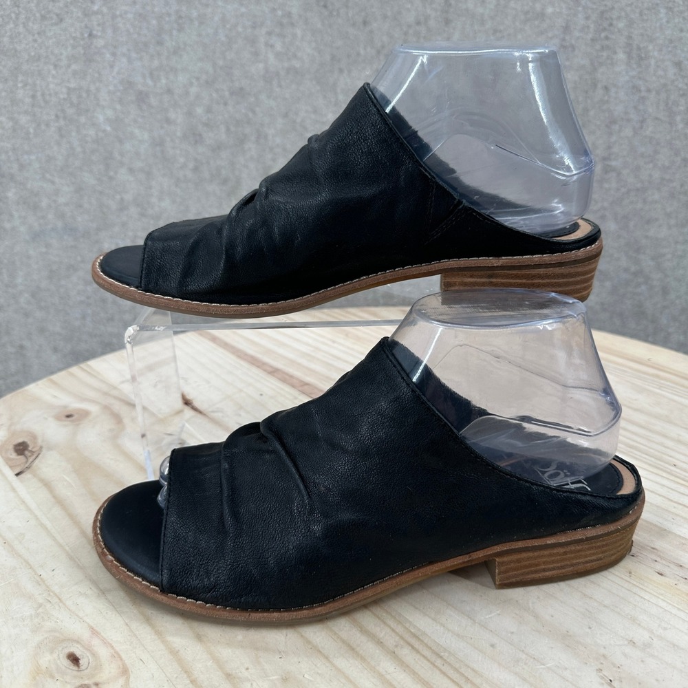 Sofft Netta Slide Sandals Womens 8M Black Ruched Leather Mules SF0048201